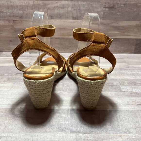 Old Navy Womens Cognac Cross Strap Wedge Sandals Size 11 Espadrille Heel - Picture 8 of 15